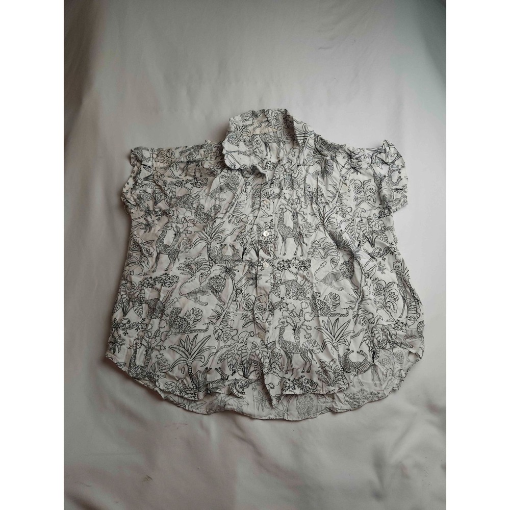 Jane + Delancey Shirt Womens S White Black Safari Animal Print Blouse Button Up